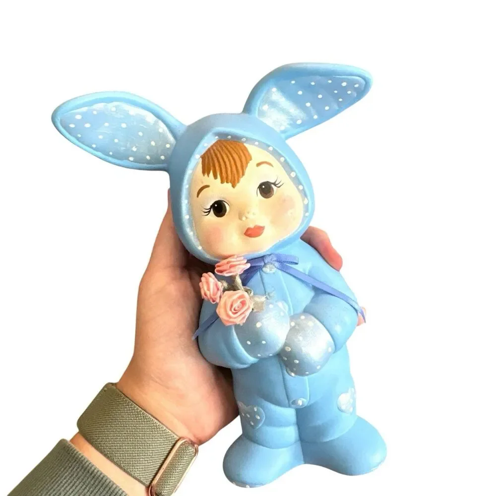 ADORABLE Vintage lot of 3 Ceramic Hand Painted‎ Pastel Sweet Tot Bunnies